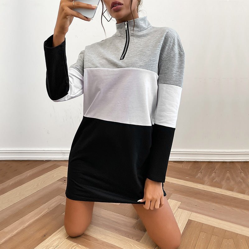 Robe sweat contrastée à manches longues Femme - RAPHYA