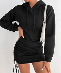 Robe sweat-shirt à manches longues et à capuche, design sexy avec cordon de serrage, près des hanches Femme - RAPHYA