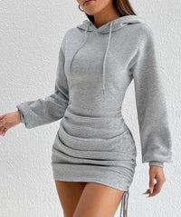 Robe sweat-shirt à manches longues et à capuche, design sexy avec cordon de serrage, près des hanches Femme - RAPHYA