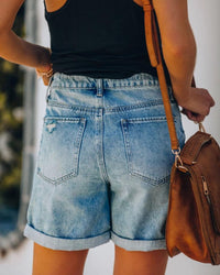 Short droit décontracté en denim délavé déchiré Femme - RAPHYA