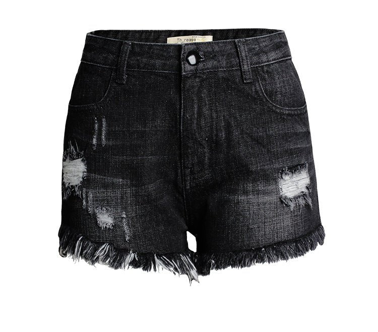 Short taille haute en jean effet vieilli à franges irrégulières et motif étoile Femme - RAPHYA