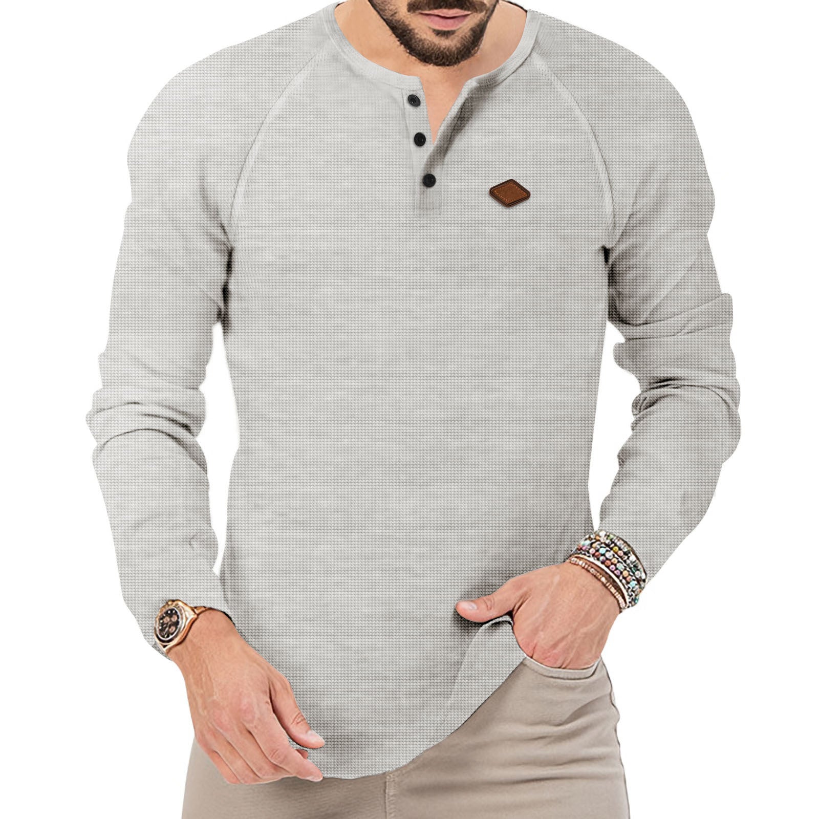 T - shirt à manches longues raglan orné de col Henley pour hommes - RAPHYA