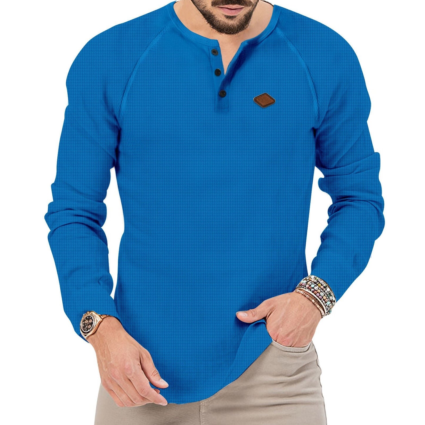 T - shirt à manches longues raglan orné de col Henley pour hommes - RAPHYA