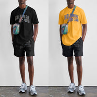 T - shirt et short décontractés et tendance pour jeunes, costume imprimé noir pour hommes Homme - RAPHYA