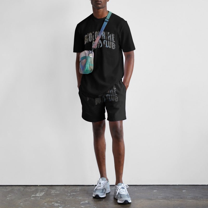 T - shirt et short décontractés et tendance pour jeunes, costume imprimé noir pour hommes Homme - RAPHYA