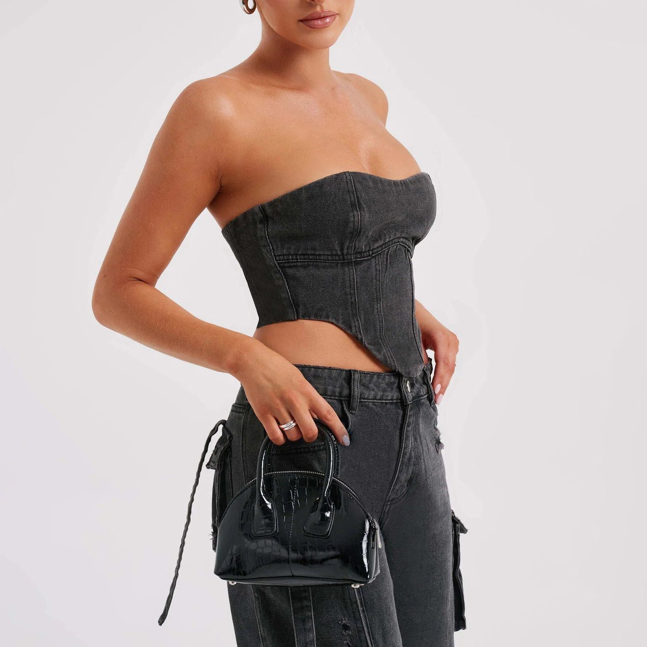 <KIN>Top cache-cœur sexy en denim patchwork avec bretelles au dos Femme