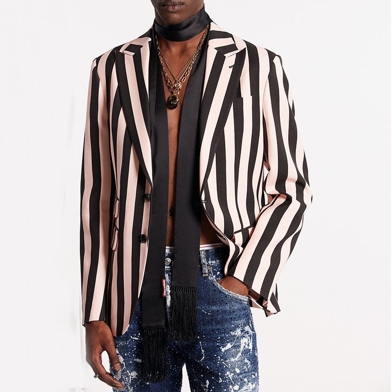 Veste ample à manches longues, blazer rayé noir à la mode, coupe slim Homme - RAPHYA