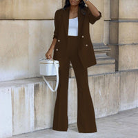 Veste décontractée simple à double boutonnage, pantalon à jambes larges, costume d'automne Femme - RAPHYA