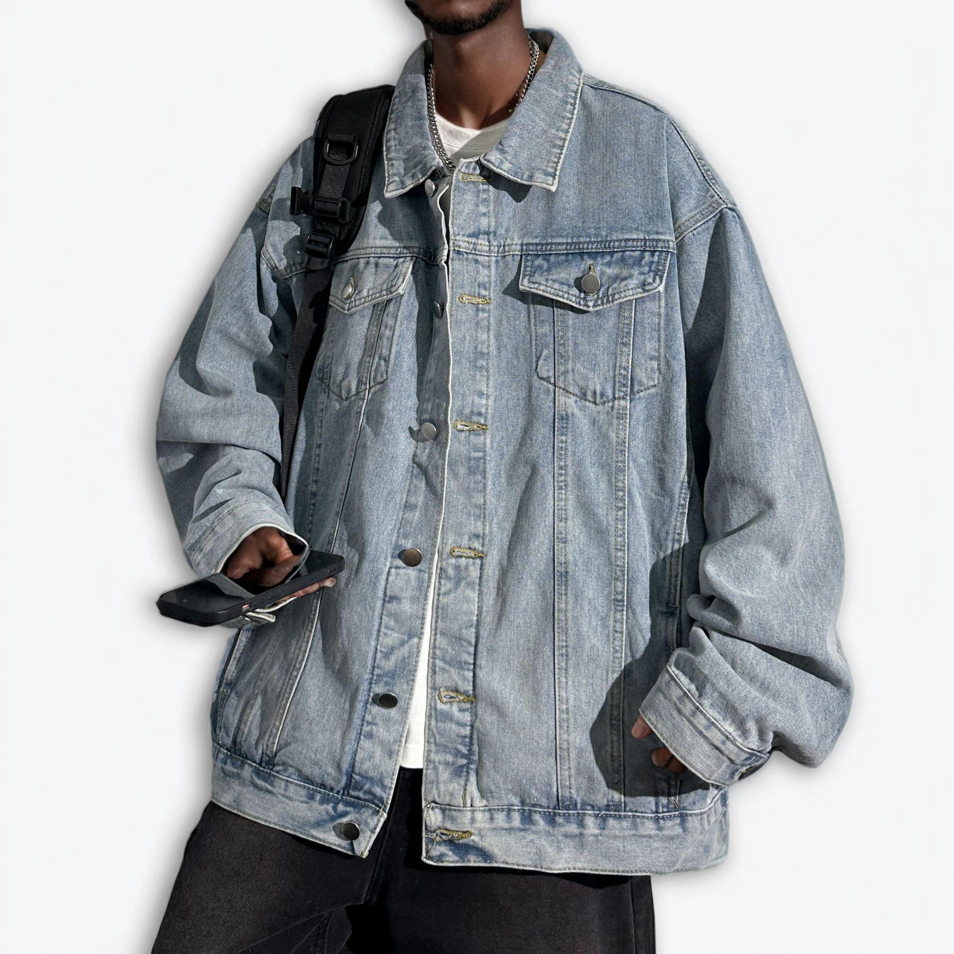 Veste en jean all - match style rétro américain délavé et vieilli Homme - RAPHYA