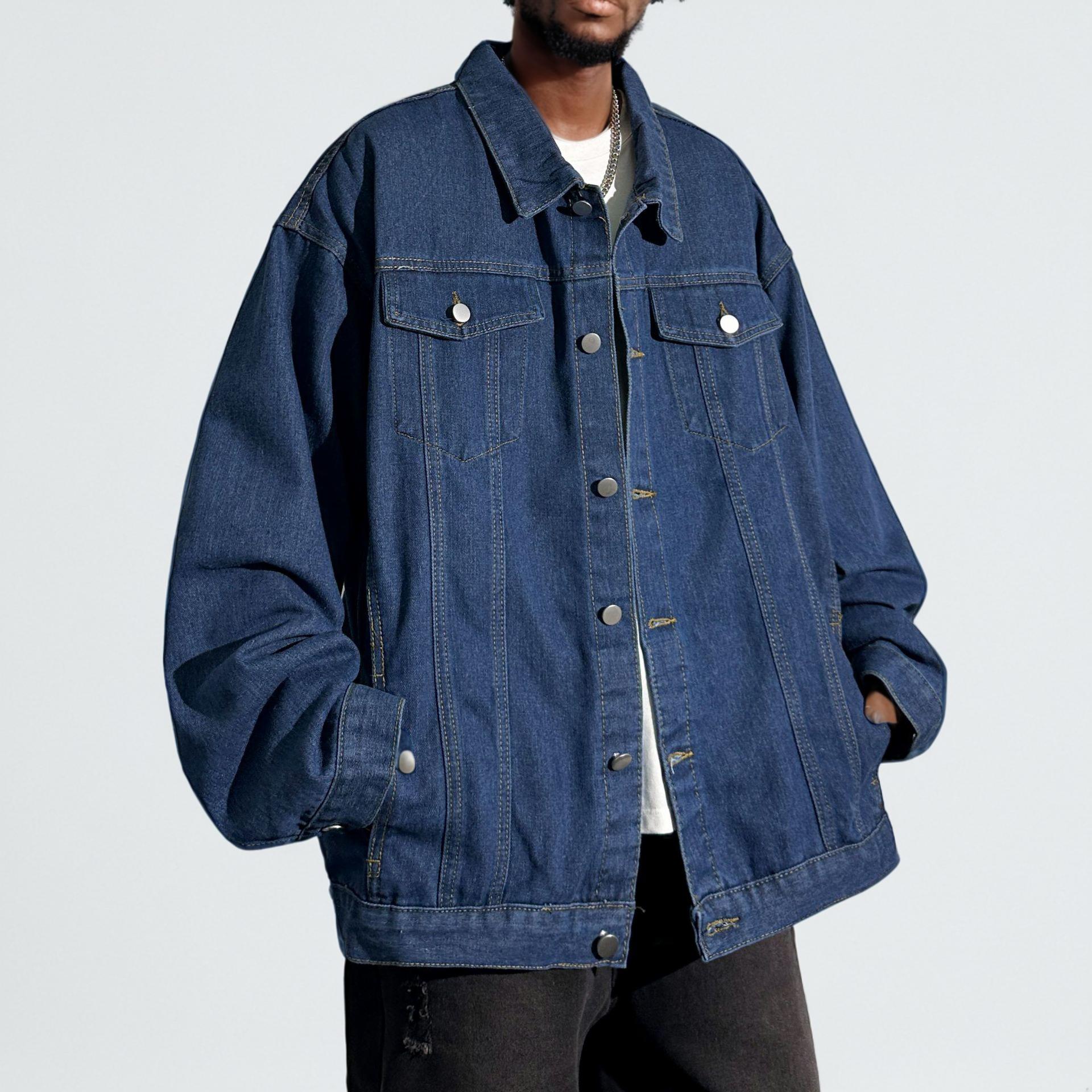 Veste en jean ample décontractée simple bleu foncé Homme - RAPHYA