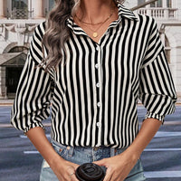 Chemise manches longues rayée noire et blanche Femme - RAPHYA